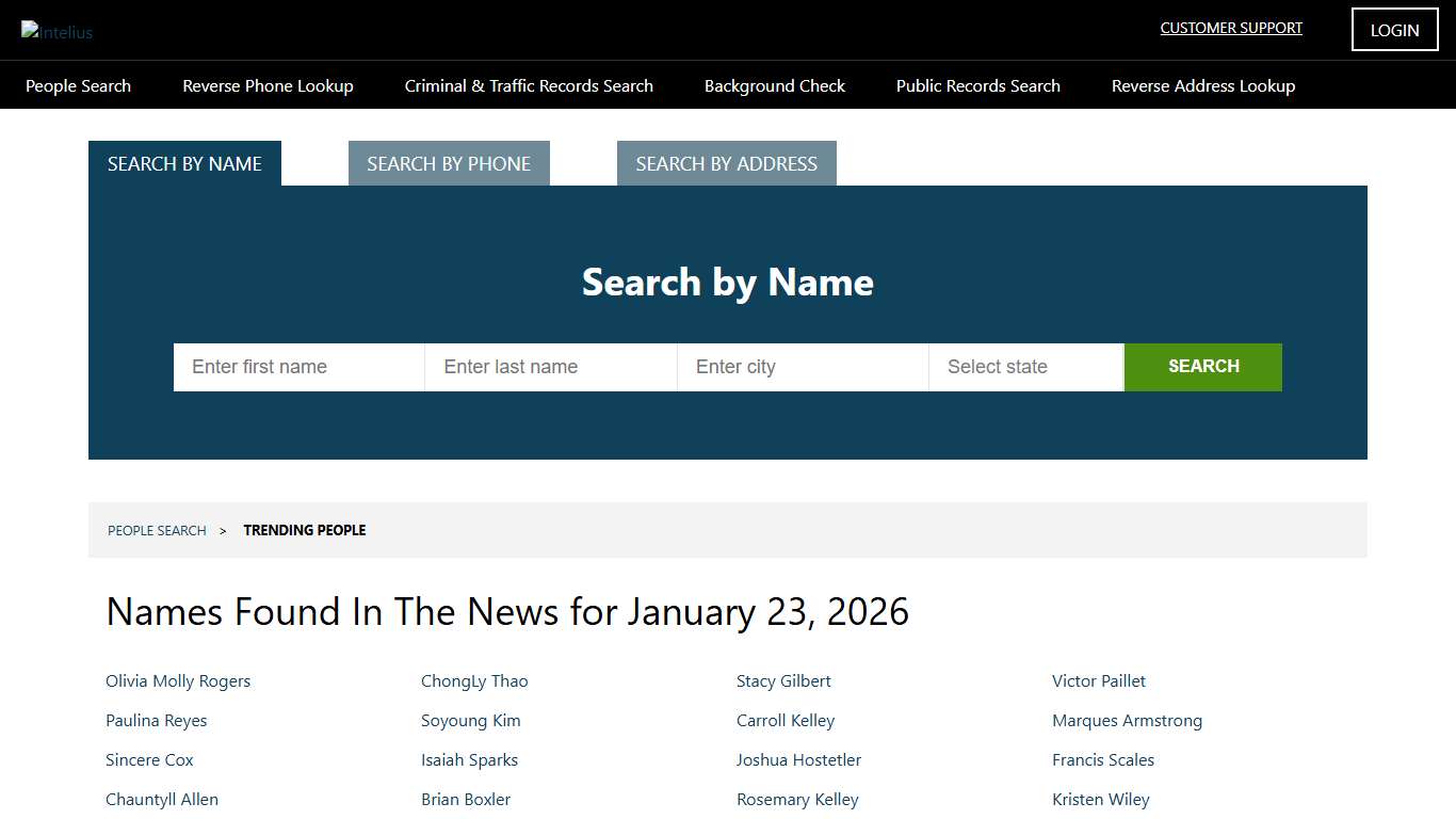 People Search Directory: Names Found In The News for January 23, 2026 Intelius